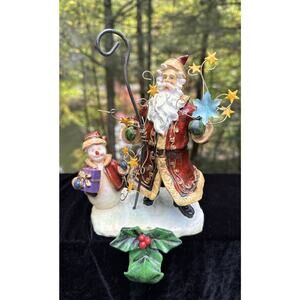 2003 Santa Claus & Snowman Stocking Holder Metal Accents Heavy High Quality! S63